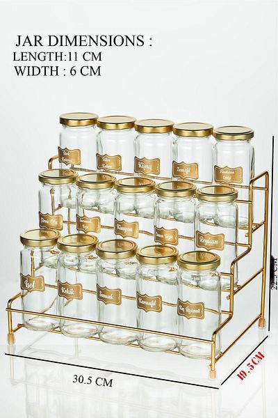 vipgross 15-Piece Spice Set with Stepped Metal Stand, 15-Jar Spice Set with Steps