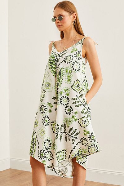 Olalook Grüner Viskose-Overall für Damen – Schnürung und Tasche, gewebte Träger TLM- 19000116