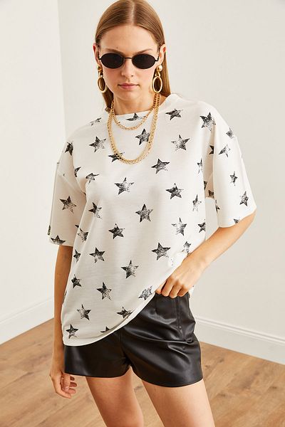 Olalook Tricou supradimensionat alb - Imprimat cu folie, TSH- 19000827