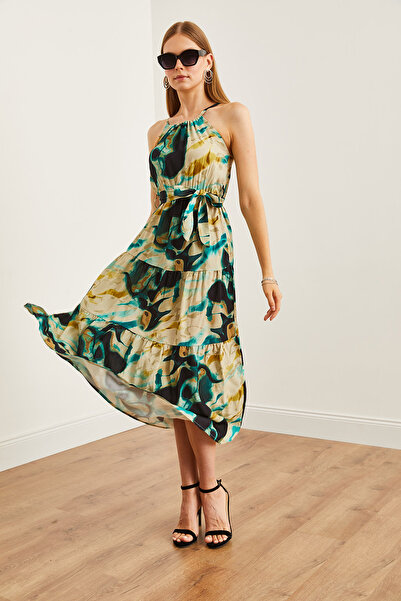 Olalook Kőből készült kötőfék gallérral öves viszkóz női ruha - ELB- 19001548