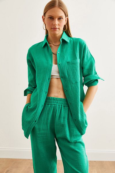 Olalook Grass Green Oversize Muslin női ing - GML- 19001217