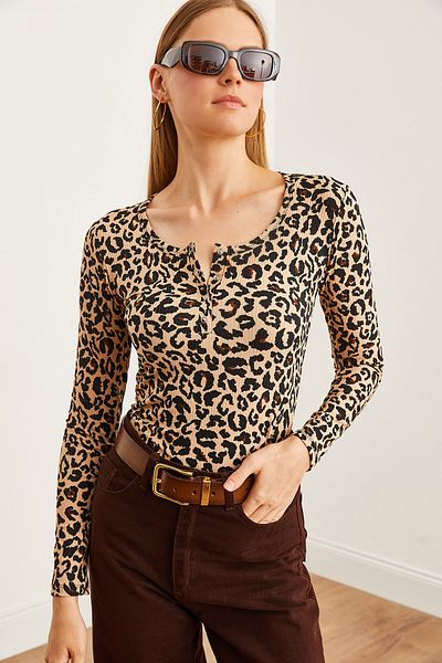 Olalook Leopárd mintás bézs camisole női blúz - BLZ- 19000588