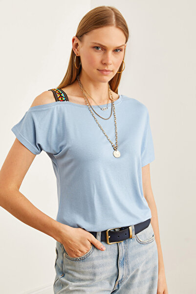 Olalook Baby Blue Single Shoulder Ethnic Women's Blouse - BLZ- 19000194