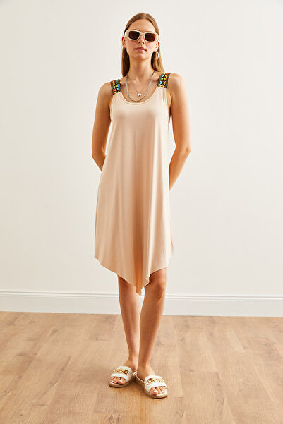 Olalook Stone Colored Ethnic Strap Asymmetrical Women's Dress - ELB- 19000612