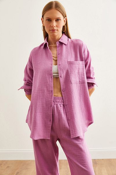 Olalook Lila Oversize-Musselin-Damenbluse - GML- 19001217