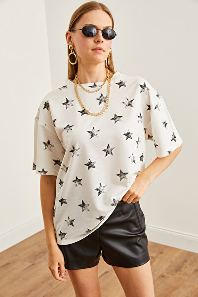 Olalook Λευκό μπλουζάκι Oversize - Foil Printed, TSH- 19000827