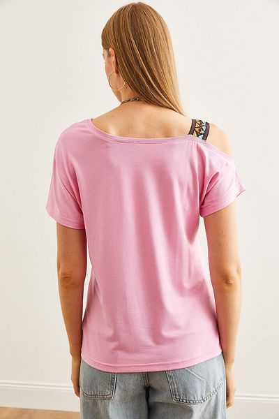 Olalook Single Shoulder Candy Pink Ethnic Μπλούζα - BLZ- 19000194