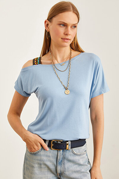 Olalook Baby Blue Single Shoulder Ethnic Women's Blouse - BLZ- 19000194