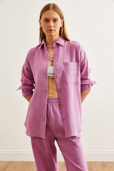 Olalook Lila Oversize-Musselin-Damenbluse - GML- 19001217