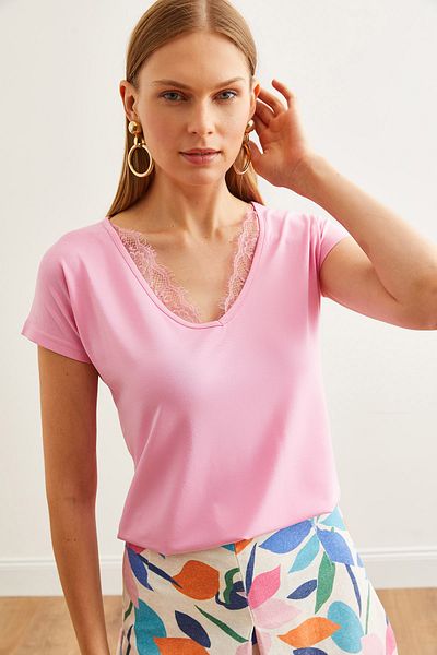 Olalook Candy Pink csipke viszkóz női blúz - BLZ- 19000873