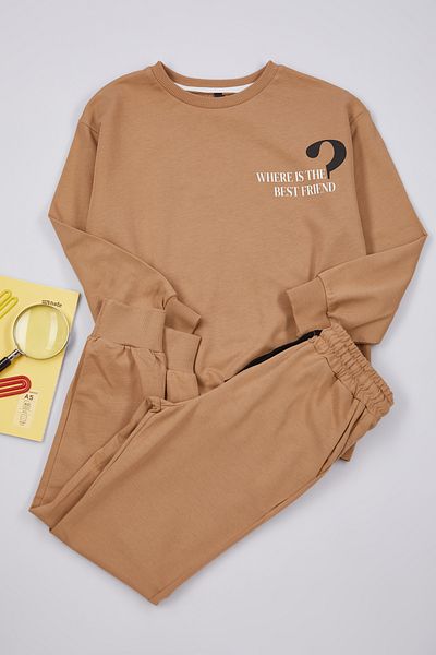 TRENDYOLKIDS Cotton Knitted Brown Printed Set - Tkdaw25Au00009