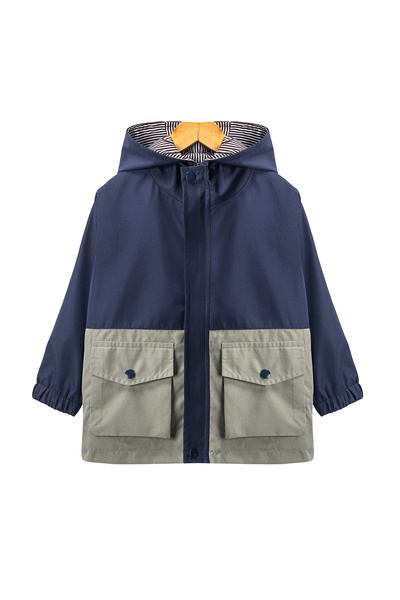 TRENDYOLKIDS Marineblaue Regenmanteljacke mit Kapuze und wasserabweisendem Block – TKDAW25CE00000