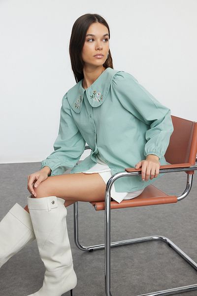 Trendyol Collection Világoszöld szőtt ing hímzéssel - TWOSS23GO00009