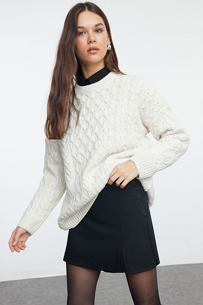 Trendyol Collection Трикотажний светр з круглий горловиною та застібкою з листового металу TWOAW25KZ00311