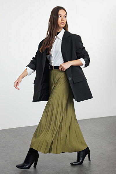 Trendyol Modest Redős Khaki szőtt szoknya - TCTSS24EE00010