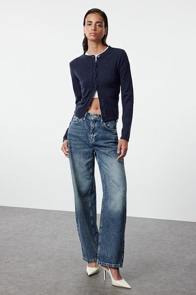Trendyol Collection Blugi largi cu barrel albastru cu talie înaltă TWOAW25JE00130