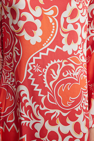 Trendyol Modest Orange Satin Ethnic Pattern Evening Dress Jalabiya Dress Tctss23Db00028