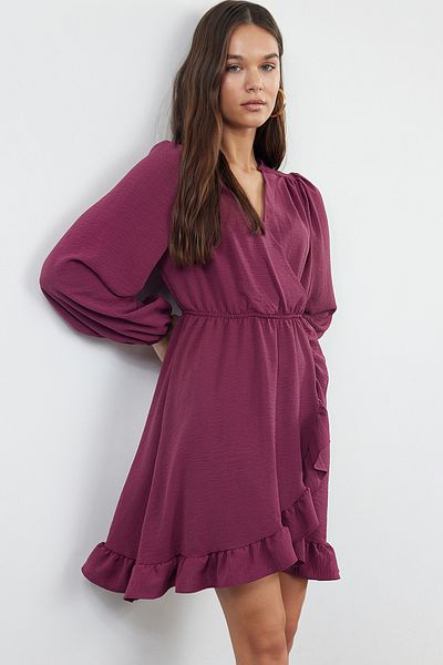 Trendyol Collection Μωβ ελαστικό φόρεμα μέσης Flounce Mini Woven TWOAW24EL00249