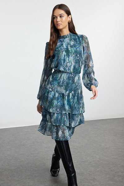 Trendyol Collection Φόρεμα σιφόν με φλοράλ στάμπα Aqua Green - TWOAW21EL0354