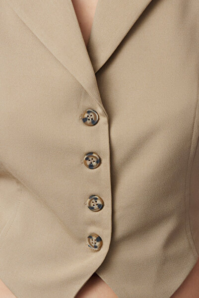 Trendyol Collection Mink Fitted Button Detailed Crop Woven Vest Twoaw25Ye00069