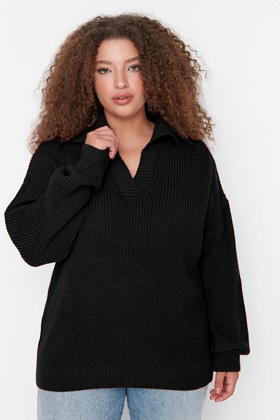 Trendyol Curve Thessaloniki Knit Knitwear Sweater - Shirt Collar, Black TBBAW23AN00081