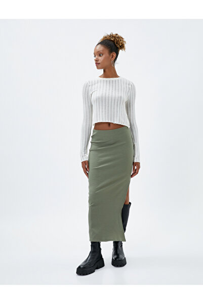 Koton Long Maxi Skirt Slit and Ribbed