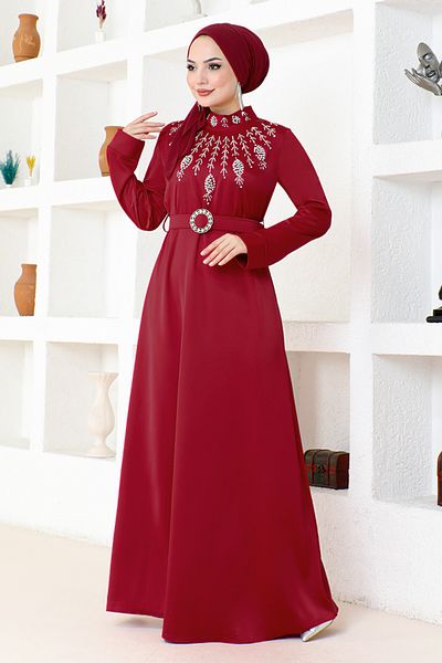 ModaMerve فستان سهرة من الساتان الأحمر - موديل SHD5376