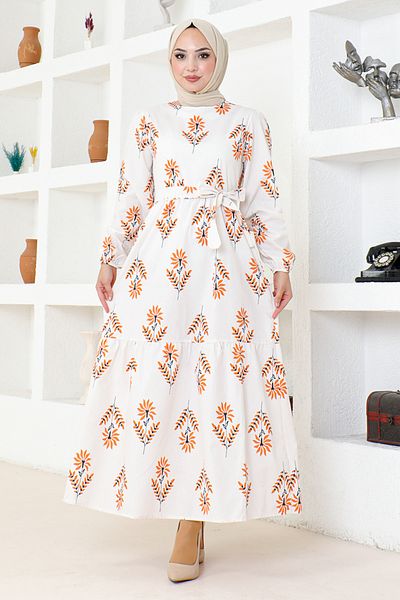 ModaMerve Rochie portocalie cu brâu - ETT10045