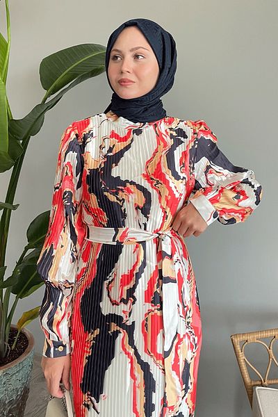 InStyle Φόρεμα με πορτοκαλί σατέν πλισέ σχέδιο
