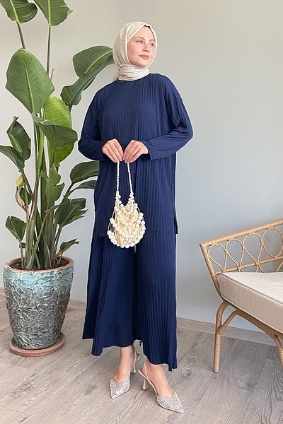 InStyle Navy Blue Mila Pleated Trousers and Tunic Set