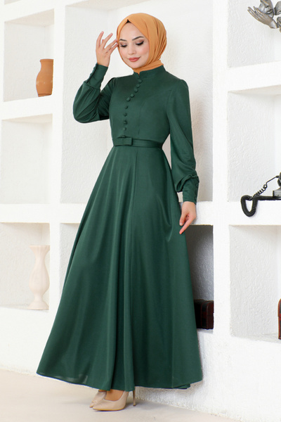 ModaMerve فستان مزين بأزرار زمردية - DVL266