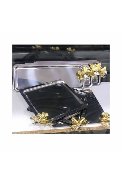 Elzemm store Stainless Steel 6 Piece Square and Rectangular Presentation Tray with Butterfly in 2 Different Models