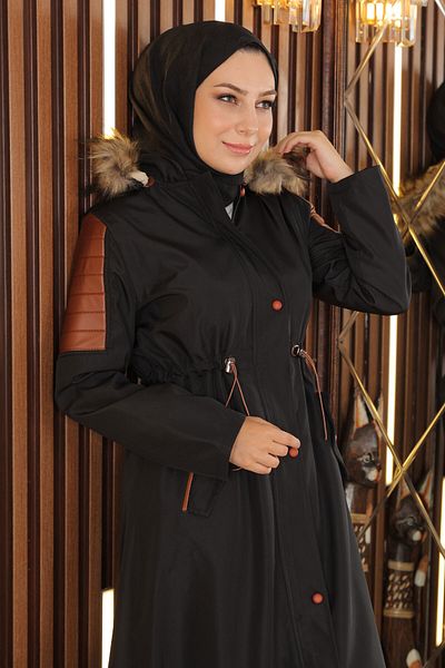 Modamihram Brown Garni Detailed Coat - MİH10385