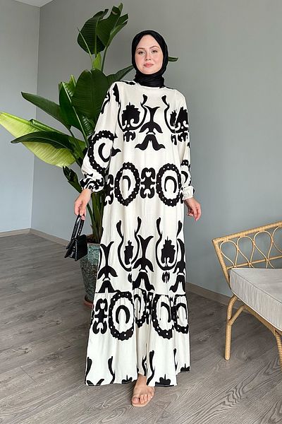 InStyle Φόρεμα μονόχρωμο με σχέδιο βισκόζης εκρού