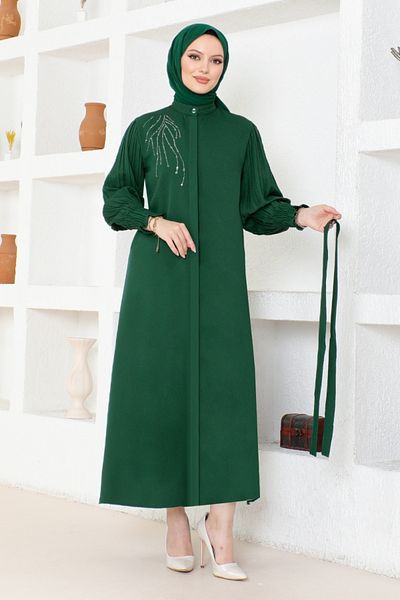 ModaMerve Emerald Belted Ferace Dress - ASN172