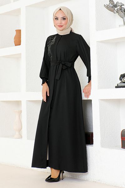 ModaMerve Black Belted Ferace ASN172