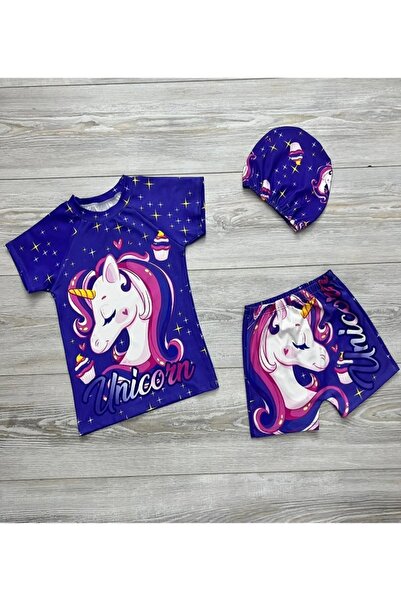 miniko Μονόκερος εμπριμέ για κορίτσια μαγιό - 3 τεμάχια με καπάκι, Sea Pool Beach