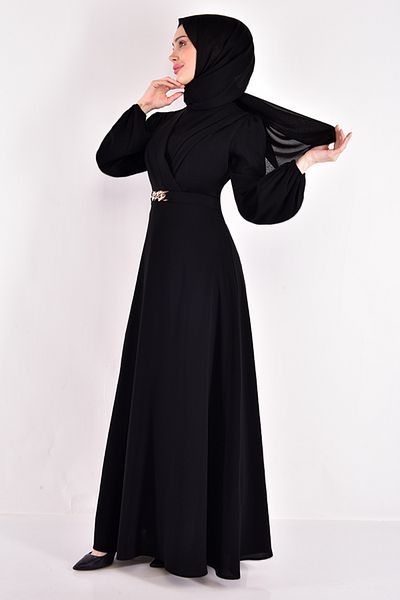 ModaMerve Black Belted Dress - ASM2534