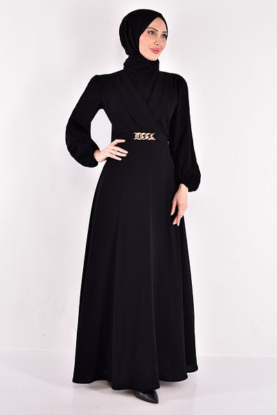 ModaMerve Black Belted Dress - ASM2534
