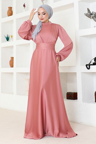 ModaMerve Φόρεμα με πλισέ Dusty Rose - END5508