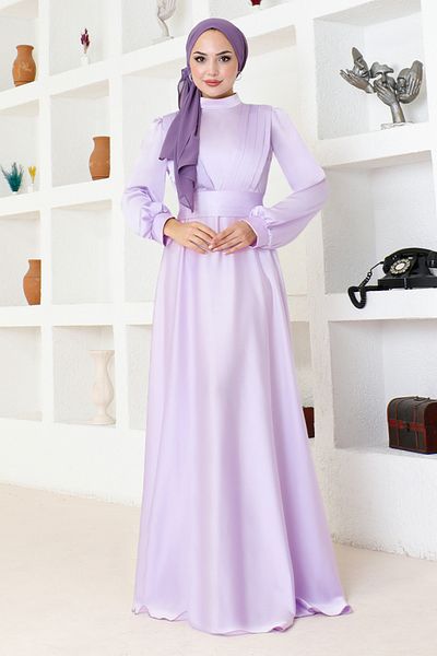 ModaMerve Lilac Pleated Dress - END5508