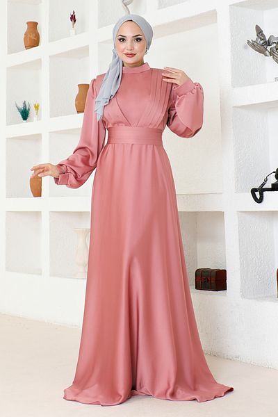 ModaMerve Φόρεμα με πλισέ Dusty Rose - END5508