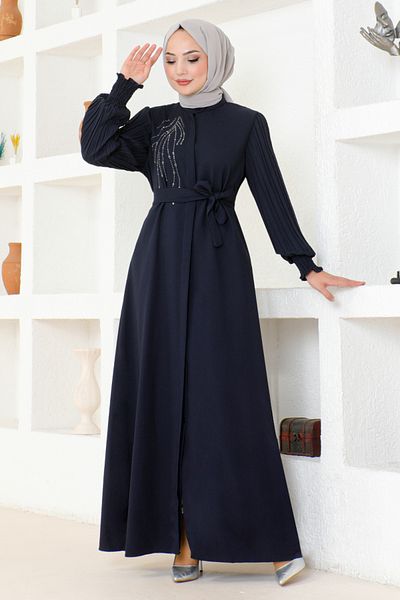ModaMerve Rochie Ferace cu curea bleumarin - ASN172