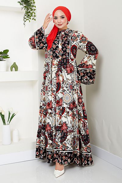ModaMerve Black Buttoned Dress - MDP7113