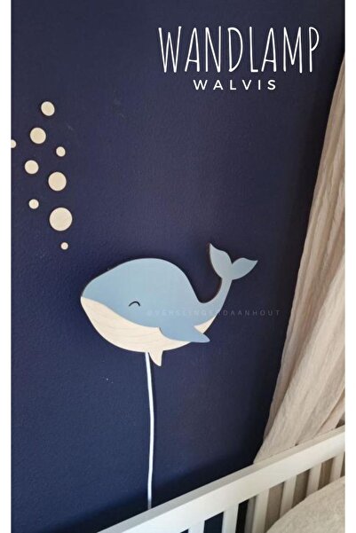 Windly Concept إضاءة كهربائية لغرفة الأطفال الحوت 30 سم - ديكور خشبي