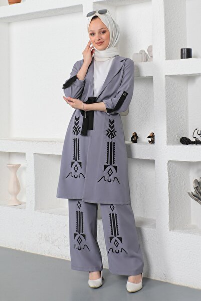 ModaMerve Anthracite Embroidery Detailed Set - Mi̇h19002