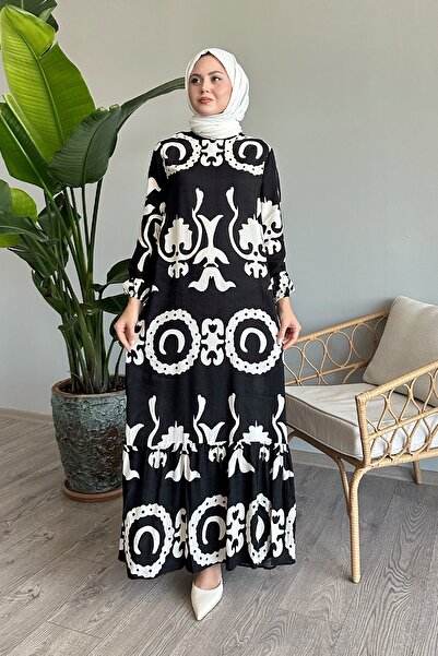 InStyle Schwarzes Viskose-Kleid mit einfarbigem Muster