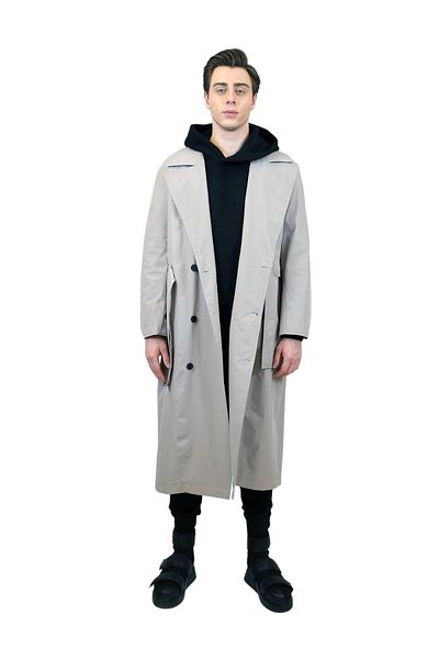 Geco Buttoned Gray Fence Fence Trench Coat