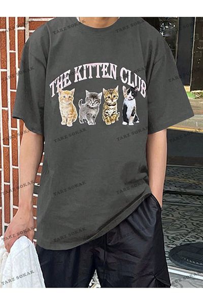Advantage Kod Advantage Trend - Men's Cat and Letter Printed Off Shoulder T-Shirt