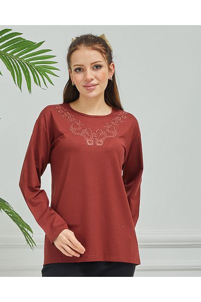 Stilmony Women's Mother Cream Embroidered Casual Middle Age Combed Cotton Blouse